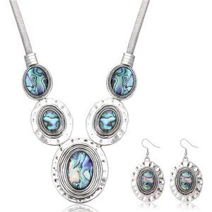 4 PCS Western Turquoise Jewelry for Women Boho Vintage Navajo Pearl Necklace